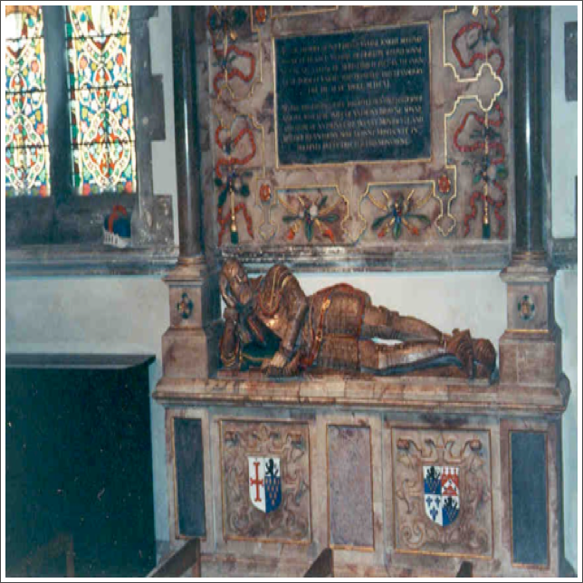 Monument to Sir Edmund Uvedale who completed a survey of castles, including Yarmouth  Castle is 1599